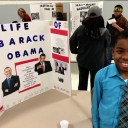 Rayjon Davis acts as President Barack Obama in the Academy at Middle Fork's Living Wax Museum.
