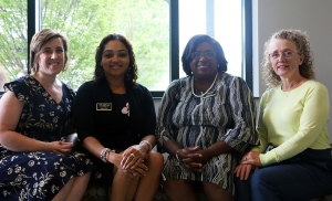 The Academy at Middle Fork leadership Team. Pictured from left: Dr. Amie Snow ‘06 ‘14, Director of Curriculum and Instruction; Tasha Hall-Powell ‘01 ‘09, Academy Principal; Verschello M. Nelson, Academy Assistant Principal; and Dr. Robin Groce, RCOE Assistant Dean for the Academy. Photo by Rebekah Saylors