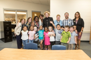 Appalachian State University Chancellor Sheri Everts with Academy students and staff