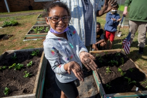 Students gardening 