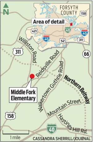 map showing location of Middle Fork Academy in Forsyth County