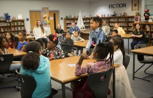 Literacy is a key focus at the Appalachian State University Academy at Middle Fork. Students here gather in the media center. Photo by Marie Freeman